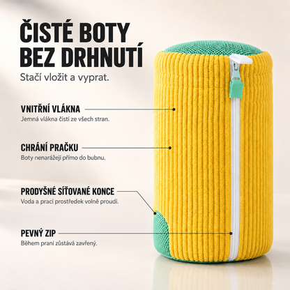 Prací vak na boty – vnitřní vlákna, síťovina a zip